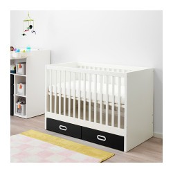 Фото1.Дитяче ліжко біле з ящиками чорного кольору 60x120 STUVA / FRITIDS 392.675.07 IKEA