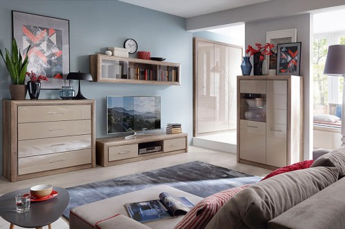 Модульна вітальня Koen 2 BRW  дуб каньйон монумент / пісочний глянець