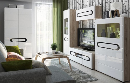 Вітальня ​Byron BRW дуб сан remo світлий / глянець білий