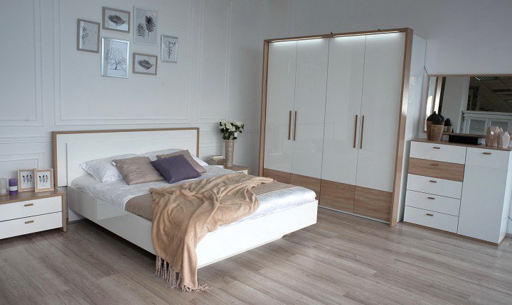 Кровать MW1800 Embawood Верона Белый, Дуб Сонома