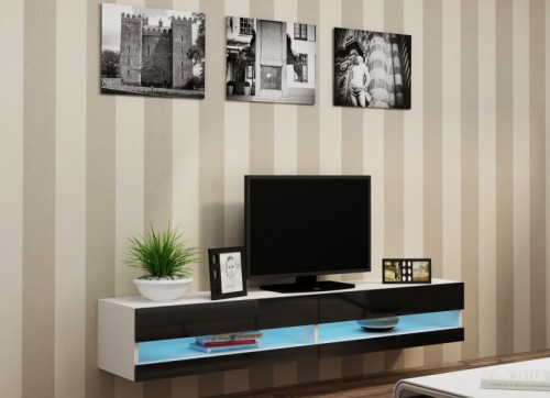 Тумба ТВ 180 Vigo NEW Cama белый / черный глянец