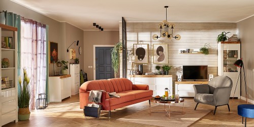 Стінка Holten BRW дуб Вотан / глянець білий