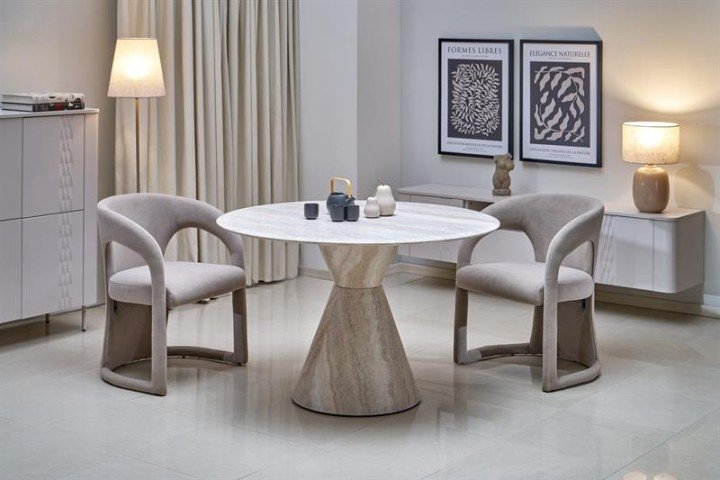 Круглий стіл ABBOT, світлий травертин