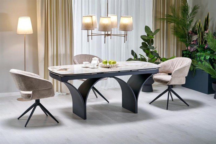 Овальный стол ALTER, столешница – бежевый мрамор, ножки – черные (3 шт. = 1 шт.)