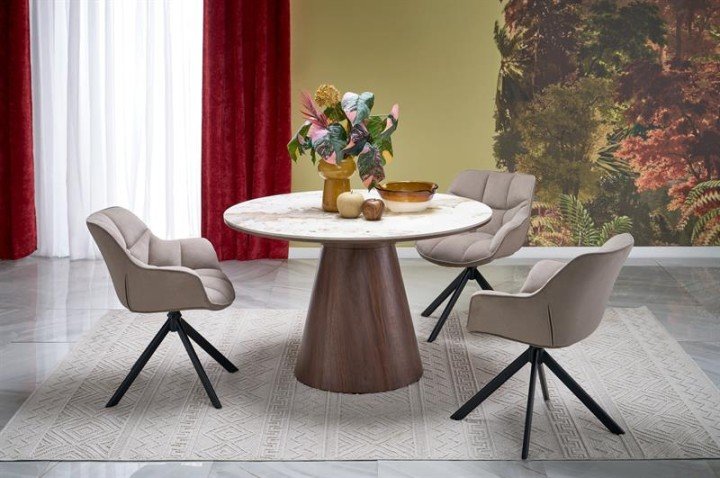 Круглий стіл ARANI, бежевий мармур/горіх