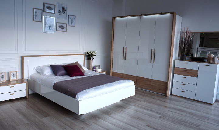 Кровать MW1600 Embawood Верона Белый, Дуб Сонома