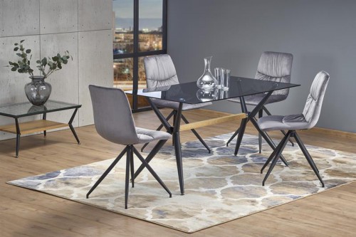 Стол обеденный стеклянный Halmar Finley 140/80/74 cm Прозрачный / Черный