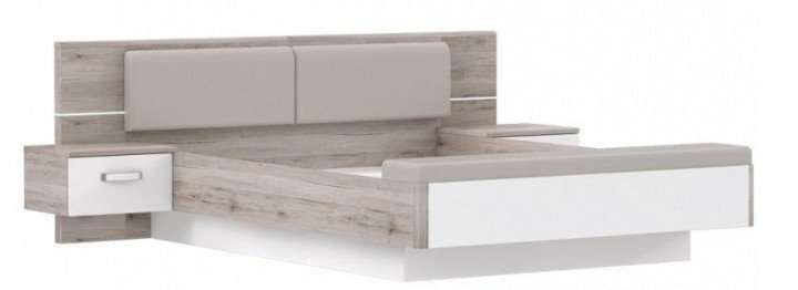 Ліжко з тумбами, банкеткой RONDINO RDNL161B 160 x 200 Forte білий/дуб пісочний