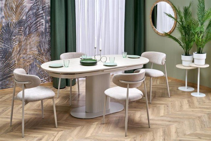 Розкладний стіл FALONE, стільниця - світлий травертин, ніжка - кашемір (3 шт. = 1 шт.)