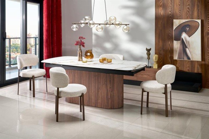 Розкладний стіл FLAVOR білий мармур/горіх