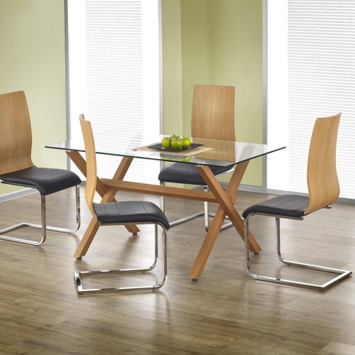 Стеклянный обеденный стол Halmar Gartner 140x80x75 см Прозрачный/Ольха