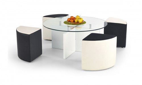 Журнальний столик HALMAR LATOYA + 4 пуфа Білий Чорний