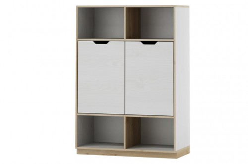 Комод 2-х дверный высокий с полкой Happy 11 SZYNAKA белая сибирская лиственница / бук