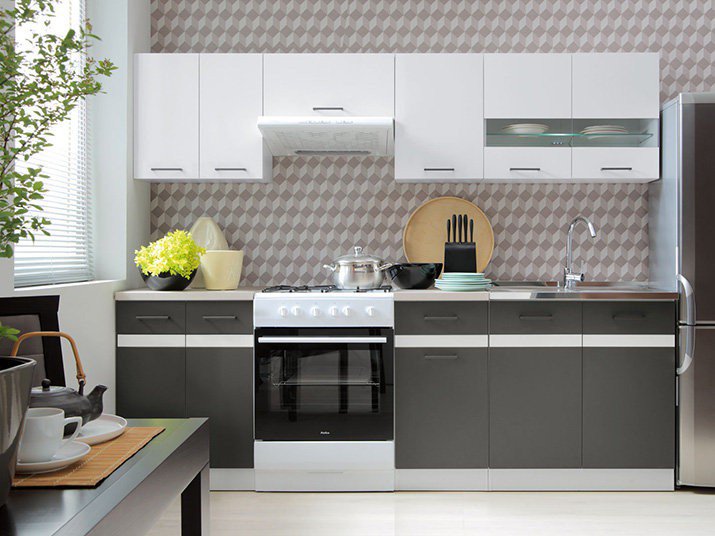 JUNONA LINE 230 Кухня серый/белый глянец BRW