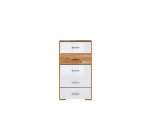 Комод KOM5S Bari BRW белый глянец / дуб натуральный