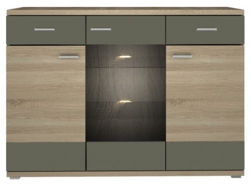 Комод-витрина Montreal H Blonski дуб Сонома трюфель серый графит глянец