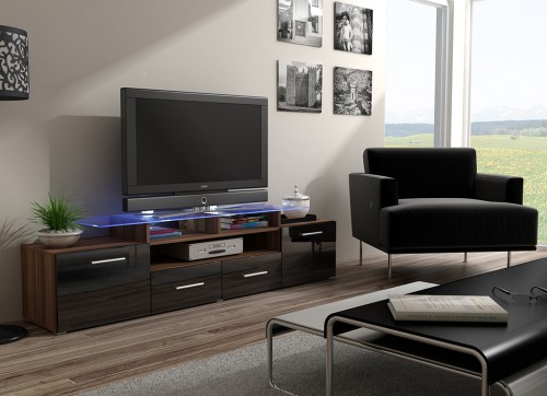 Тумба ТВ EVORA RTV Сama слива / черный глянец