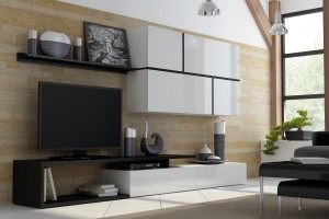 Вітальня GOYA білий-білий глянець-чорний CAMA MEBLE Польща