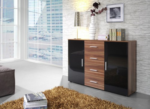 Комод Uni Cama слива / черный глянец