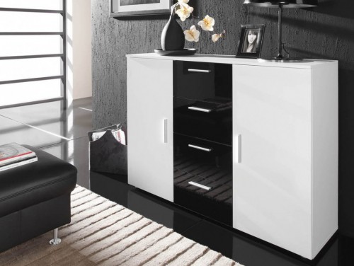 Комод Uni Cama білий / чорно-білий глянець