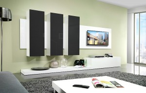 Вітальня LIFE білий-білий чорний глянець CAMA MEBLE Польща