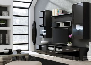 Вітальня LUNA чорний-чорний глянець NIGHT CAMA Польща