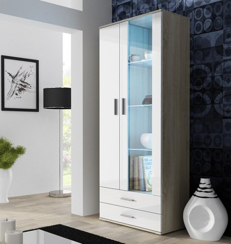 Вітрина  SOHO S6 2D2S дуб сонома-білий глянець CAMA Польща