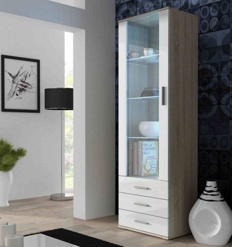 Вітрина  SOHO висока дуб сонома - білий глянець CAMA Польща