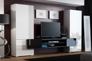 Вітальня TORI білий- білий і чорний глянець CAMA Польща