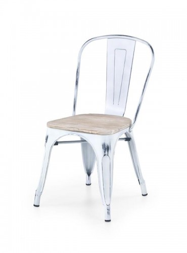 Стул Halmar K204 металлический с деревянным сиденьем Retro White