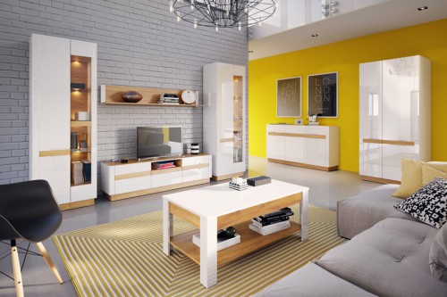 Вітальня 2 VISIO SZYNAKA білий глянець / дуб camargue