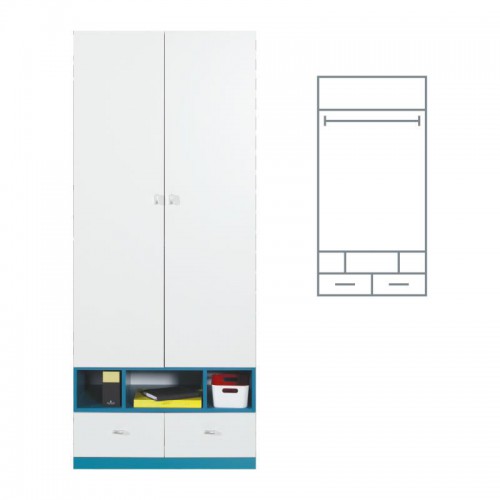 Шафа Mobi MO2 Meblar білий люкс / бірюзовий або білий люкс / жовтий