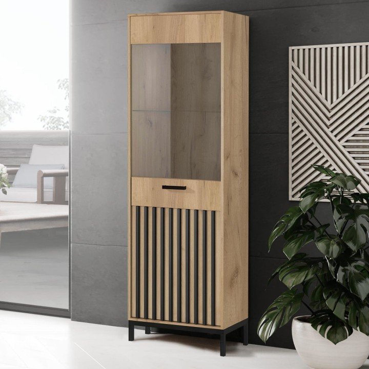 Вітрина HALMAR LAMINO W-1 дуб крафт-чорний