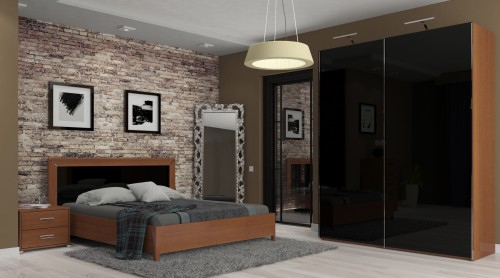 Спальня 2,5м Bella МіроМарк BL-110-BL Глянець Чорний/Вишня Бюзум