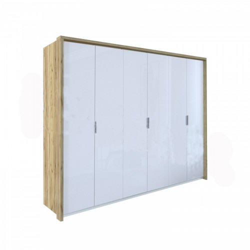 Шафа 6дв без дзеркал Асті МіроМарк AS-26-WB Дуб Крафт/Глянець Білий