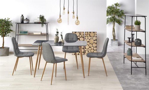 Стеклянный стол обеденный HALMAR NEXT 130/80/75 см дымчатый-дуб медовый