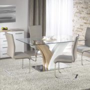 Комплект обідній HALMAR стіл VILMER  і стільці K-219 160x90x76 см Прозорий/Дуб Сонома/Білий