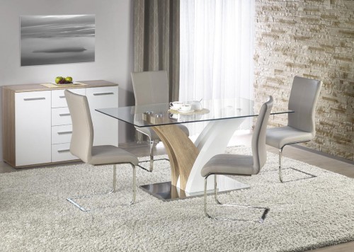 Стеклянный обеденный стол Halmar Vilmer 160x90x76 см Прозрачный/Дуб сонома/Белый