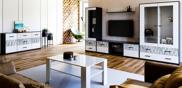 Вітальня 1 Терра MiroMark білий глянець / чорний мат