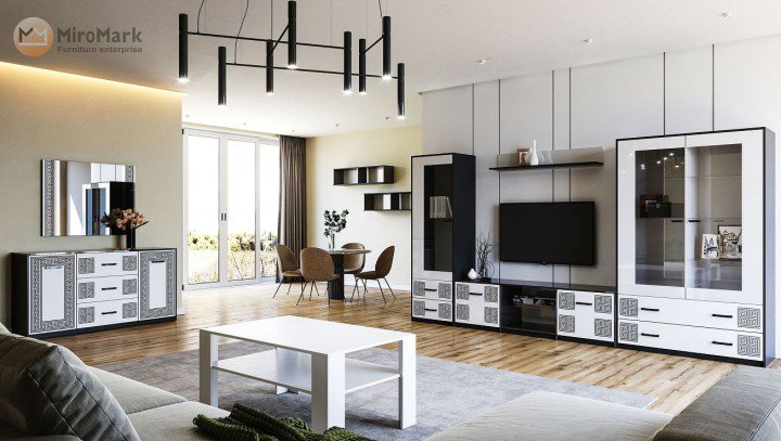 Вітальня Віола 2 MiroMark Глянець білий/Чорний мат