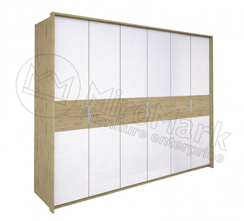 ​Шафа Верона 6 дв МіроМарк Білий Глянець / Дуб Сан-Марино