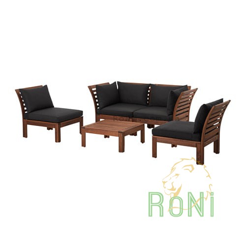 4-местный комплект садовой мебели, коричневая морилка, подушки черные APPLARO 090.486.82 IKEA