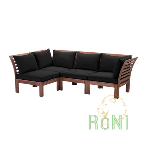 Садовий кутовий диван 3 + 1, коричнева морилка,  подушки чорні, APPLARO 890.540.23  IKEA