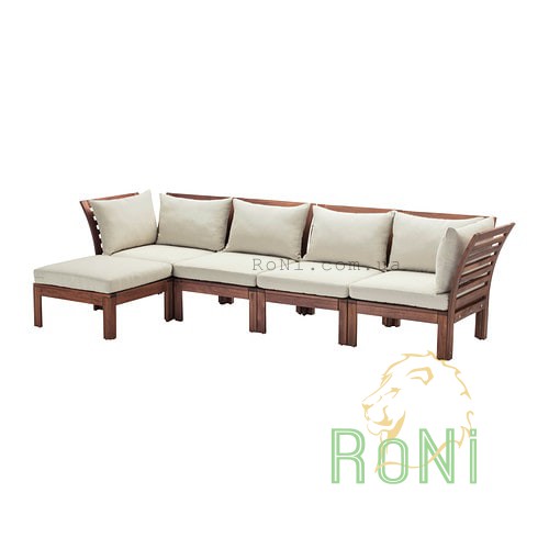4-местный диван + табурет для / ног коричневая морилка, подушки бежевые, APPLARO 990.203.44 IKEA