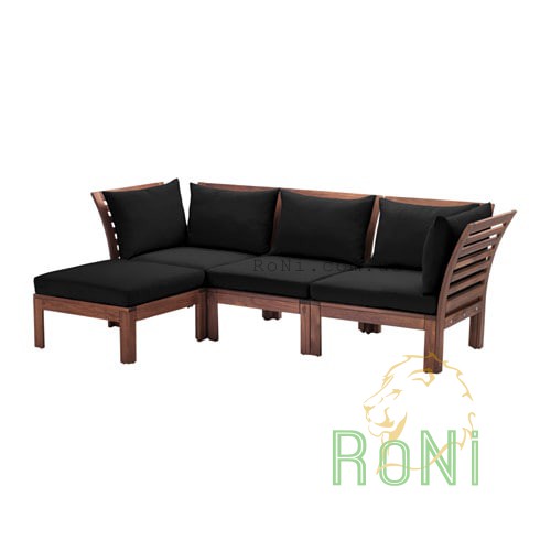 3-місний диван + табурет д / ніг коричнева морилка,  подушки чорні, APPLARO 990.547.44 IKEA