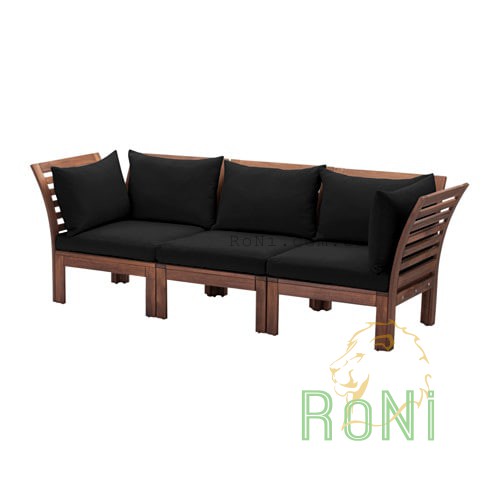 3-місний садовий диван  коричнева морилка, подушки чорні, APPLARO 890.540.42 IKEA