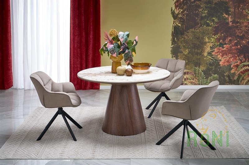 Фото2.Круглий стіл ARANI, бежевий мармур/горіх