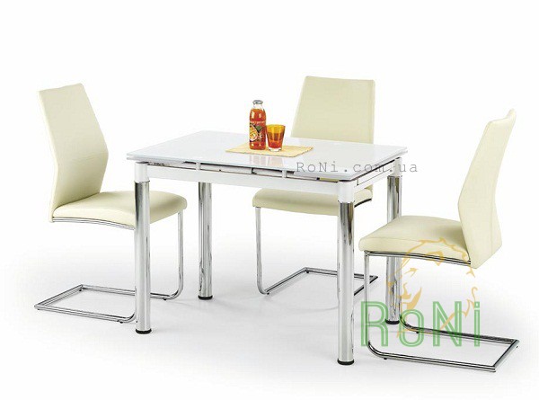 Скляний обідній стіл Halmar Logan 2 96-142x70x75 см Білий/Хром