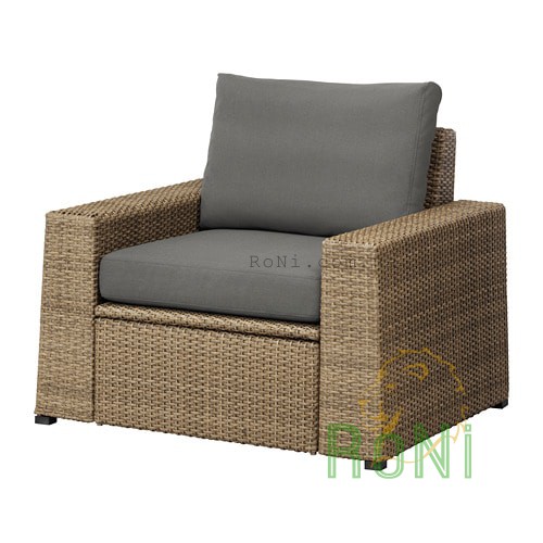 Садовое легкое кресло коричневое, подушки темно-серые SOLLERON 692.525.28 IKEA