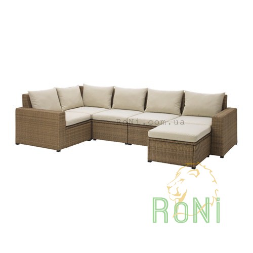 Кутовий диван садовий 4-місний + табурет, коричневий, подушки бежеві SOLLERON 092.414.63 IKEA